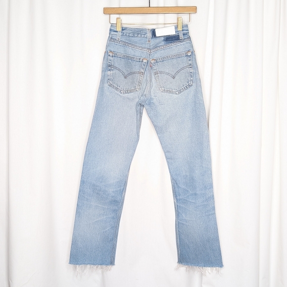 Re/Done Levi's High Rise Stove Pipe Jeans Denim Indigo Cotton Raw Hem - Picture 6 of 12